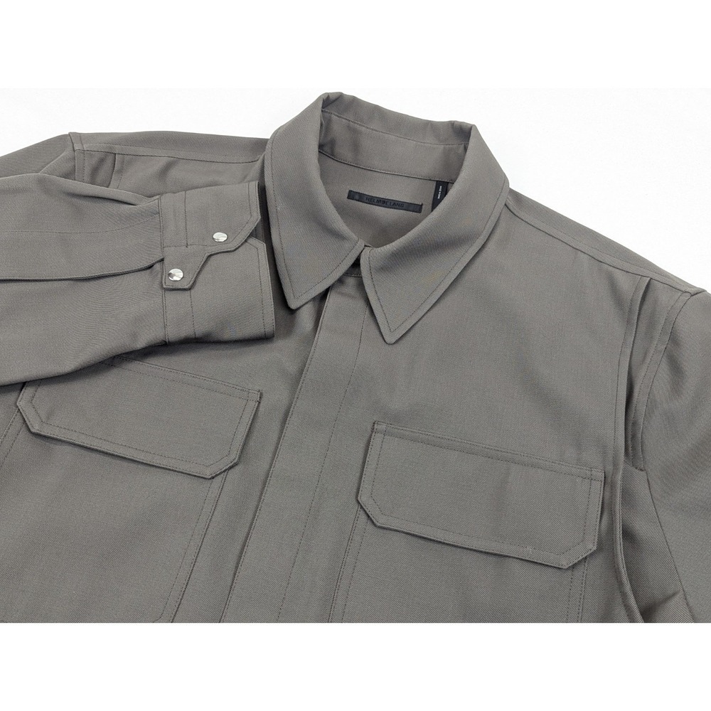 Helmut Lang Mens Utility‎ Shirt Charcoal Grey Hidden Button Twill Long Sleeve L